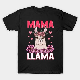 Mama Llama Mom Motherhood Floral Hearts Mothers Day T-Shirt